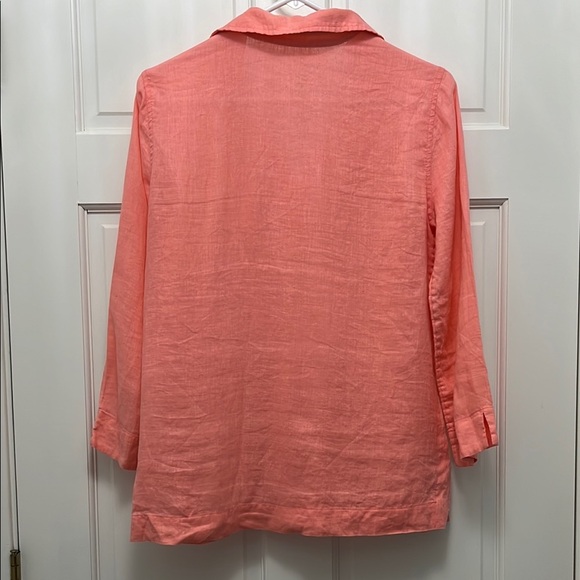 Lilly Pulitzer 100% Linen Salmon Pink Collared Long Sleeve Blouse - Size Small - Picture 8 of 13